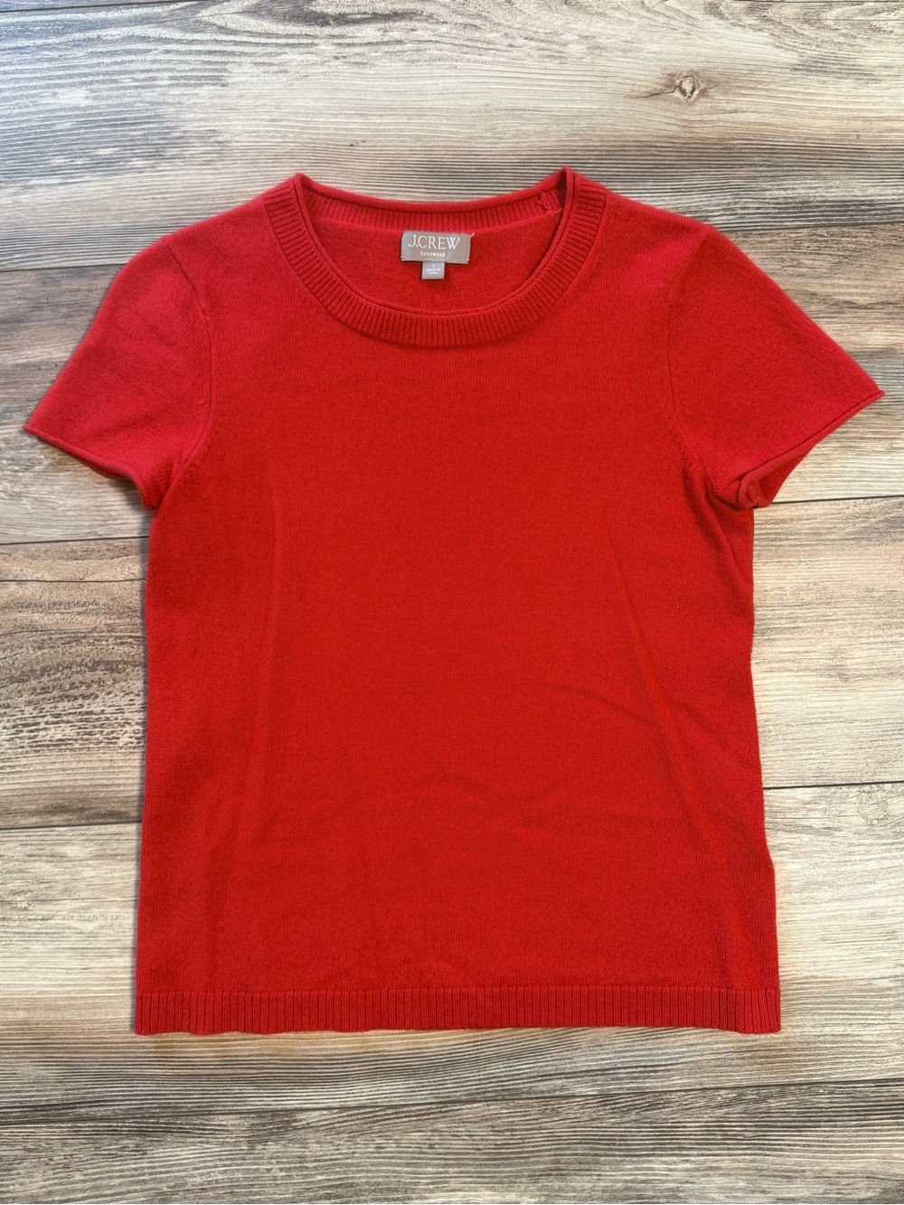J. Crew Bright Red Short-Sleeve Crewneck Cashmere Tee